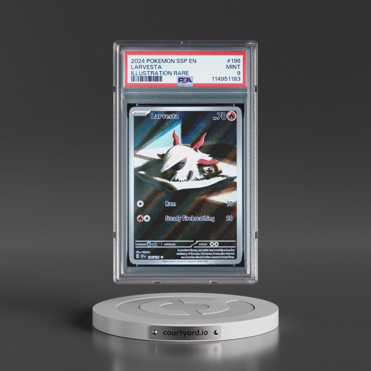 2024 Pokémon Ssp EN-Surging Sparks #196 Larvesta - Illustration Rare (PSA 9 MINT)