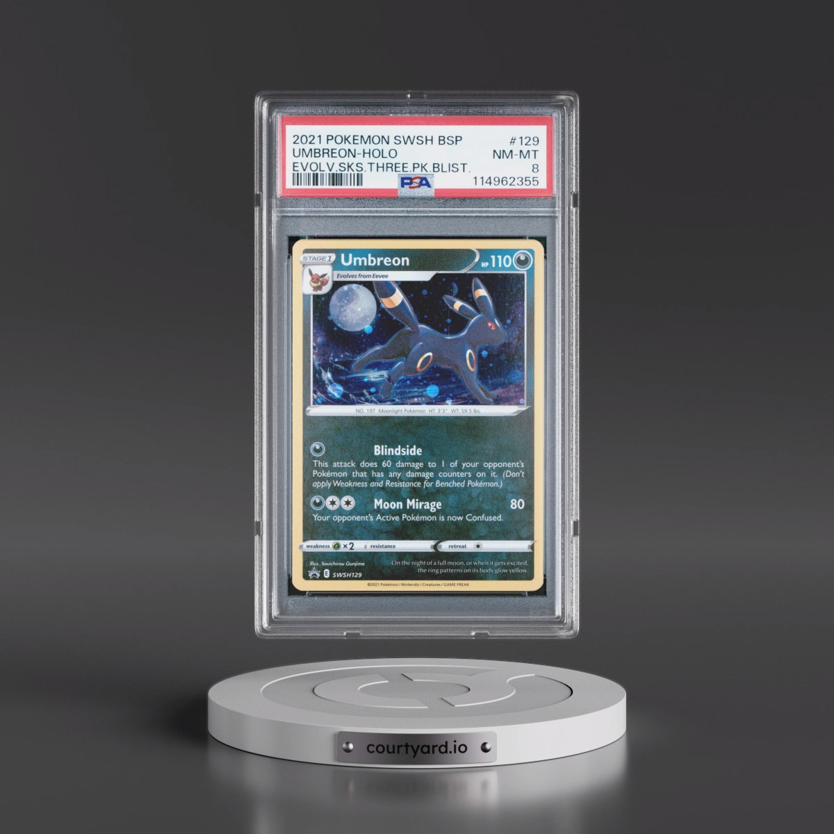 2021 Pokémon Swsh Black Star Promo #129 Umbreon - Holo Evolving Skies Three Pack Blisters (PSA 8 NM-MT)