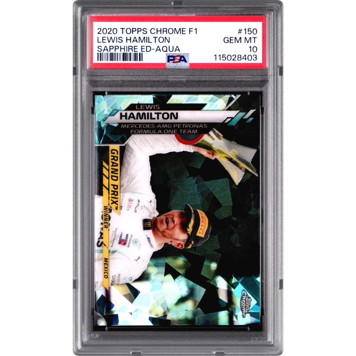 2020 Topps Chrome Formula 1 Sapphire Edition #150 Lewis Hamilton - Aqua (PSA 10 GEM MINT)