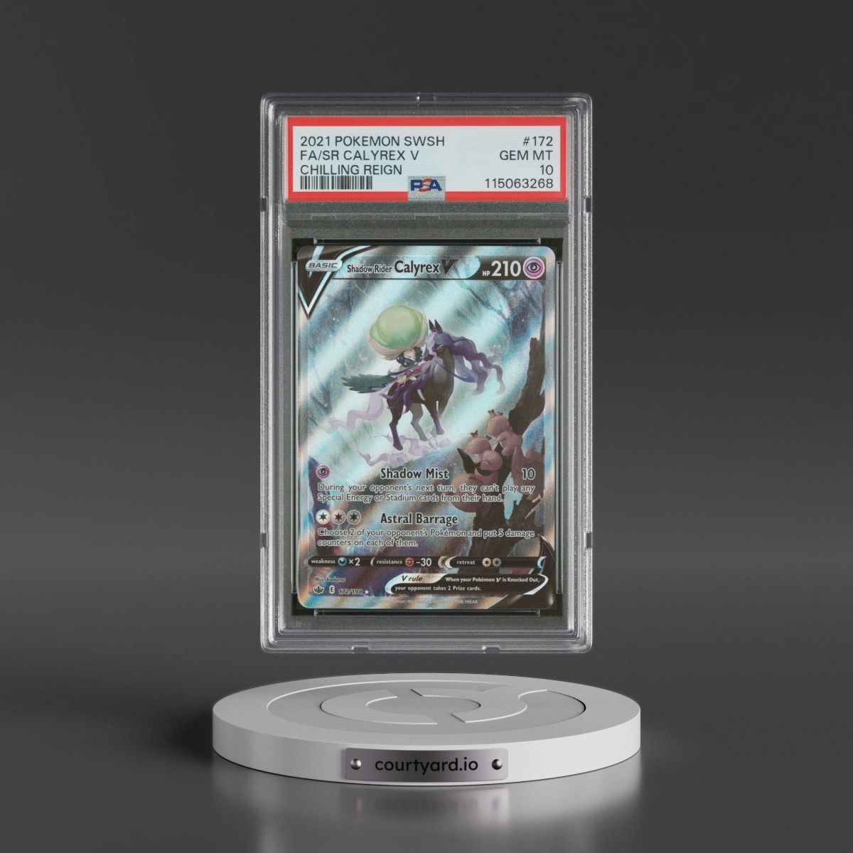 2021 Pokémon Sword & Shield Chilling Reign #172 Shadow Rider Calyrex V - Holo Full Art (PSA 10 GEM MINT)