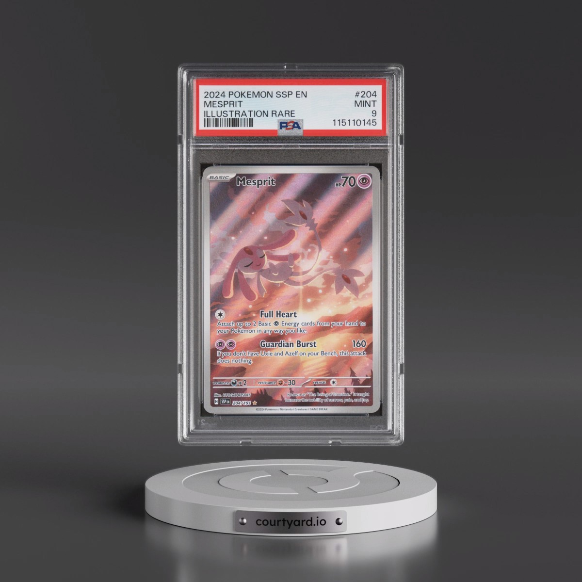 2024 Pokémon Ssp EN-Surging Sparks #204 Mesprit - Illustration Rare (PSA 9 MINT)