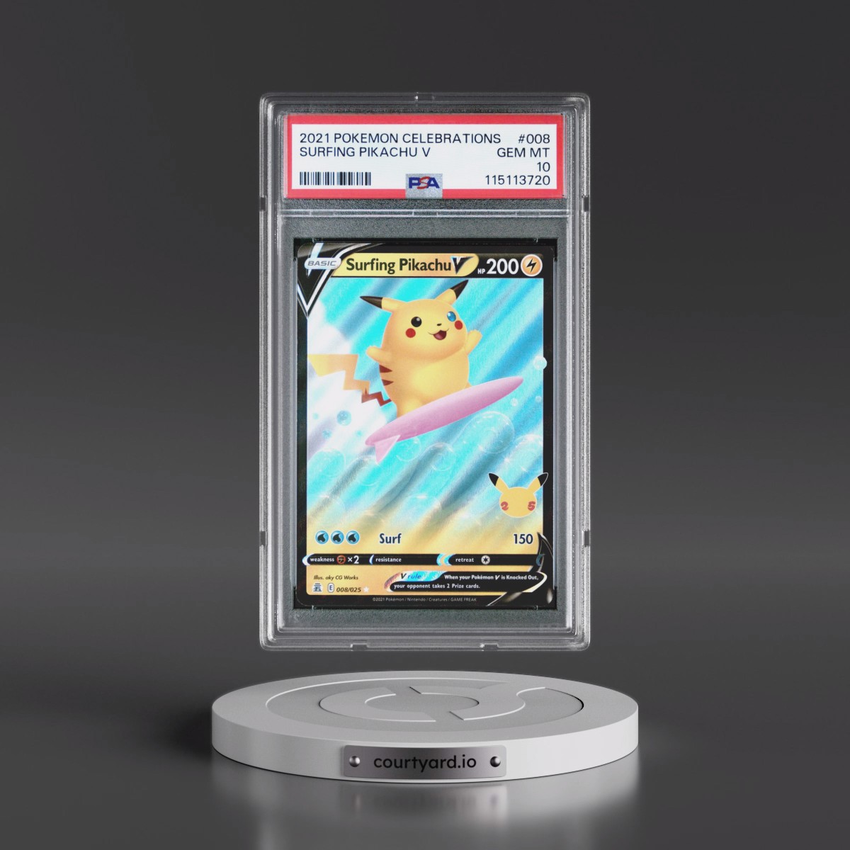 2021 Pokémon Celebrations #008 Surfing Pikachu V - Holo (PSA 10 GEM MINT)