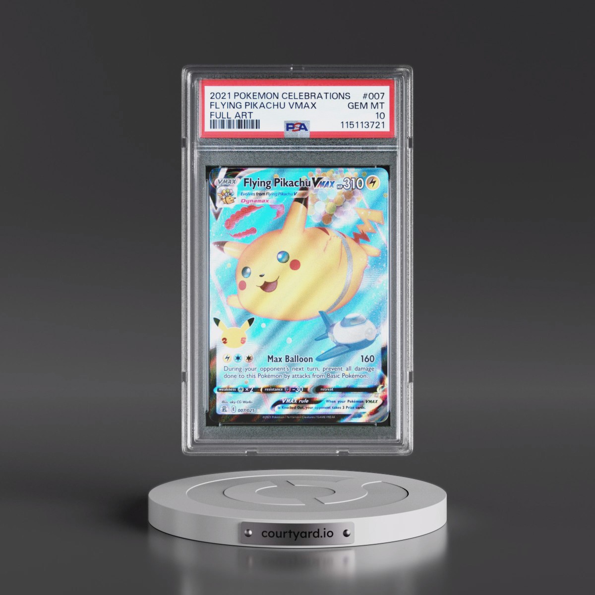 2021 Pokémon Celebrations #007 Flying Pikachu Vmax - Full Art (PSA 10 GEM MINT)