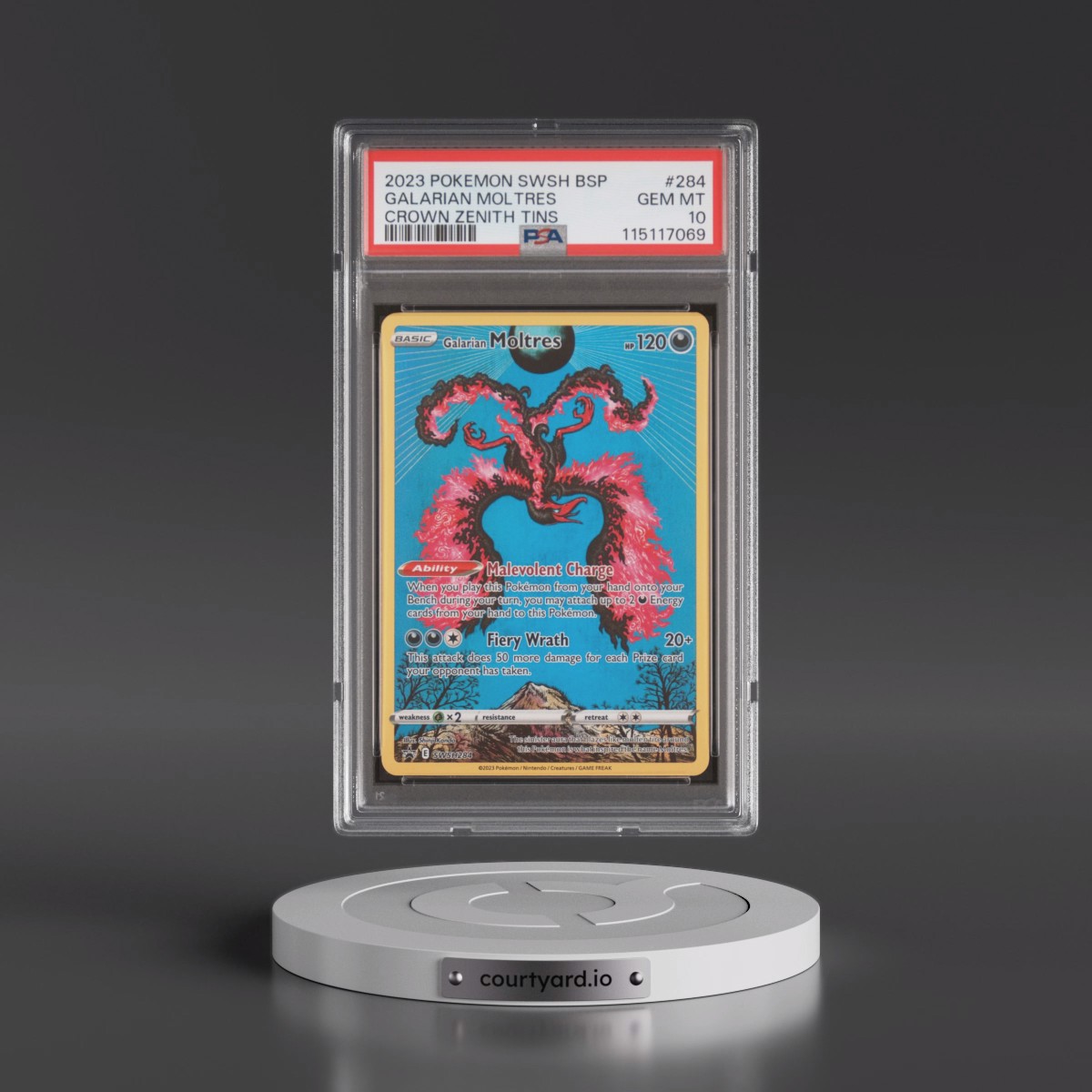 2023 Pokémon Swsh Black Star Promo #284 Galarian Moltres - Crown Zenith Tin (PSA 10 GEM MINT)