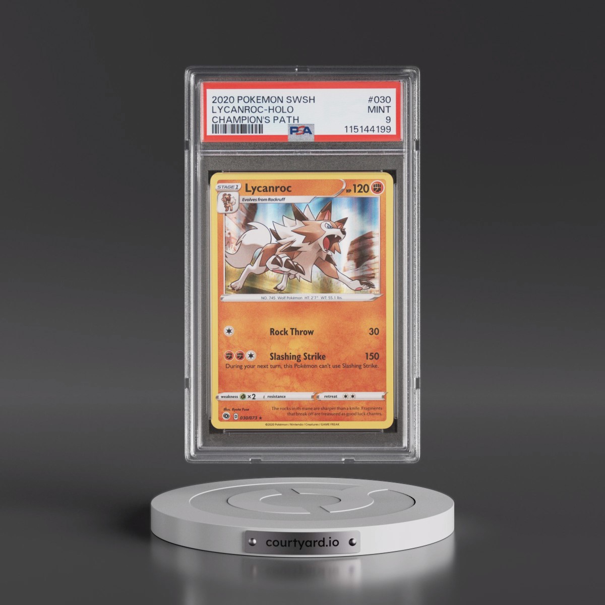 2020 Pokémon Sword & Shield Champion's Path Lycanroc - Holo #030 PSA 9