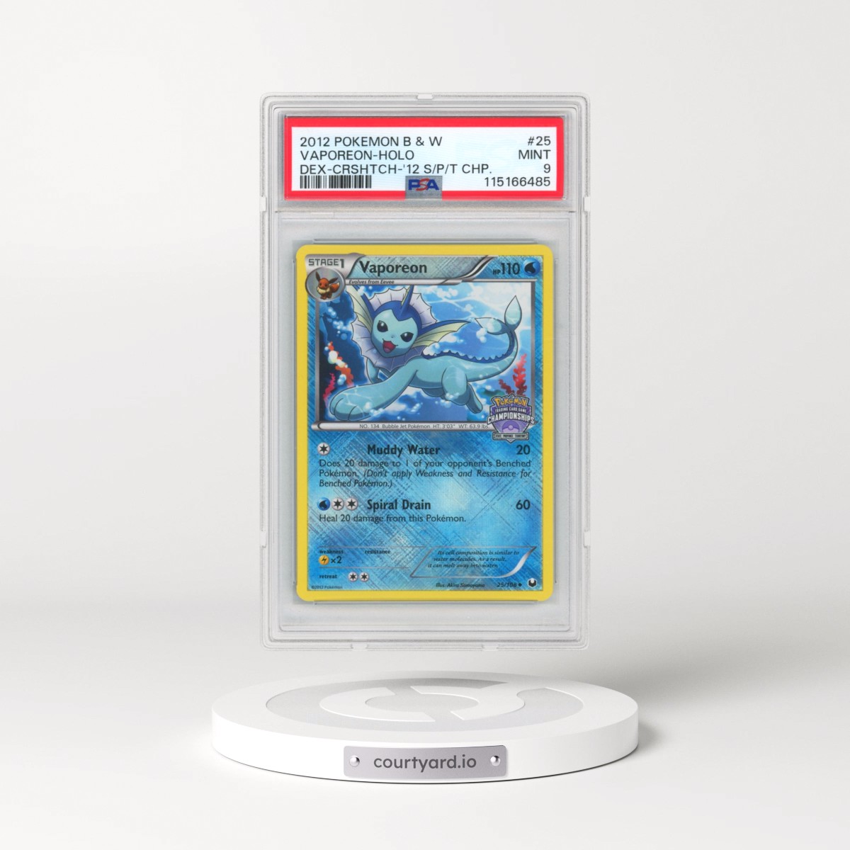 2012 Pokémon Black & White Dark Explorers #25 Vaporeon - Holo Crosshatch-2012 State/Province/Territory Championships (PSA 9 MINT)
