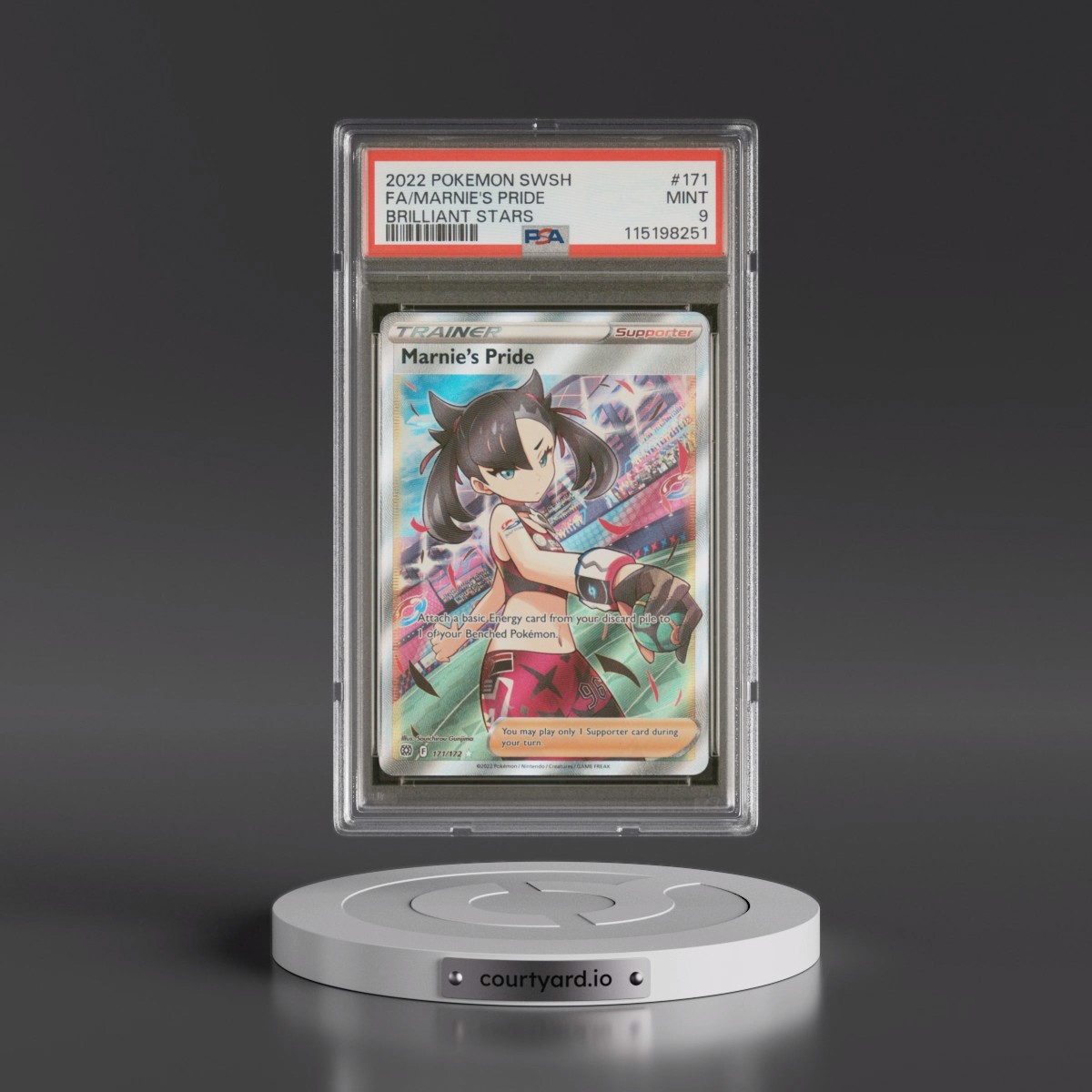 2022 Pokémon Sword & Shield Brilliant Stars #171 Marnie's Pride - Full Art (PSA 9 MINT)