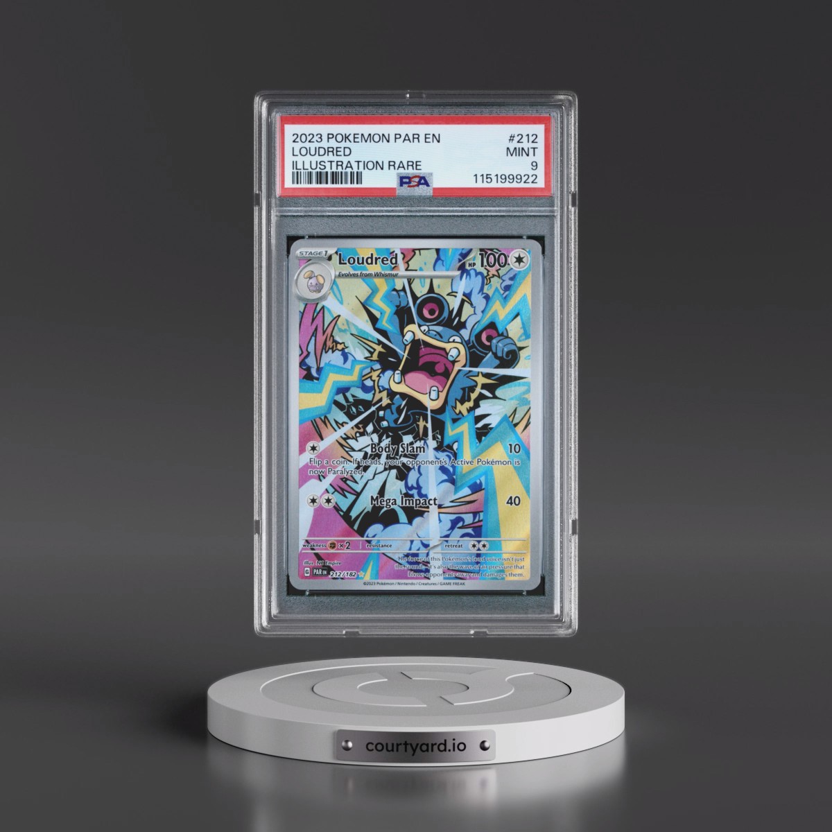 2023 Pokémon Par EN-Paradox Rift #212 Loudred - Illustration Rare (PSA 9 MINT)