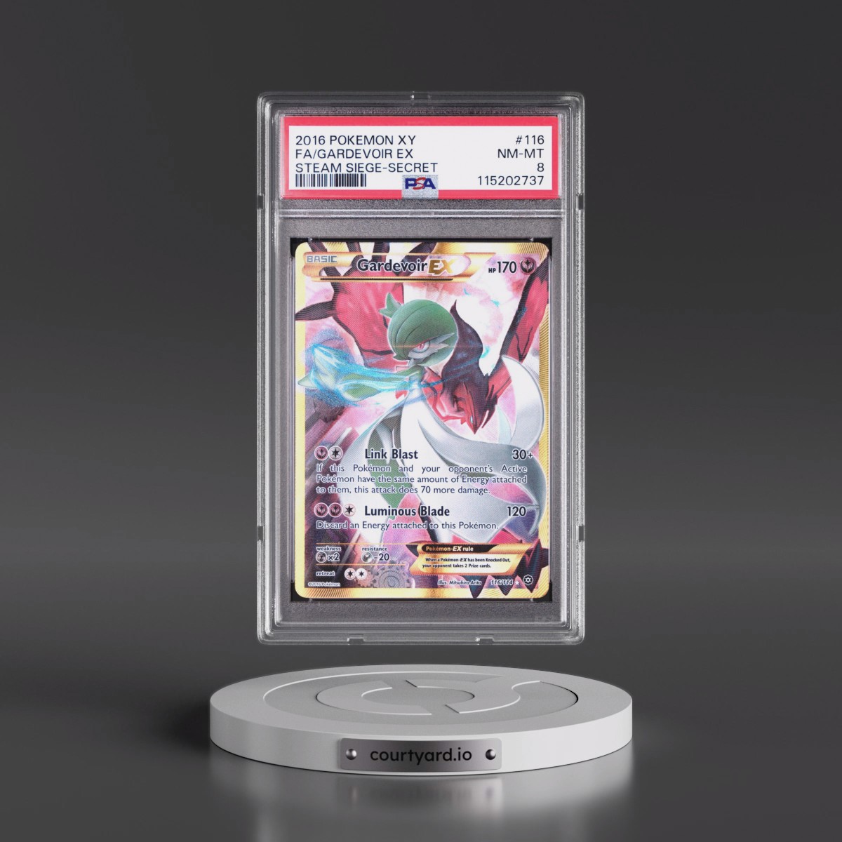 2016 Pokémon XY Steam Siege #116 Gardevoir EX - Holo Full Art Secret (PSA 8 NM-MT)