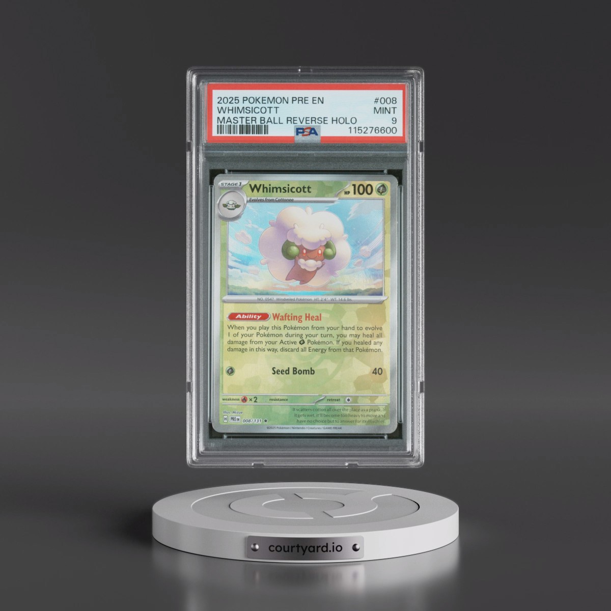 2025 Pokémon Pre EN-Prismatic Evolutions #008 Whimsicott - Reverse Holo Master Ball (PSA 9 MINT)