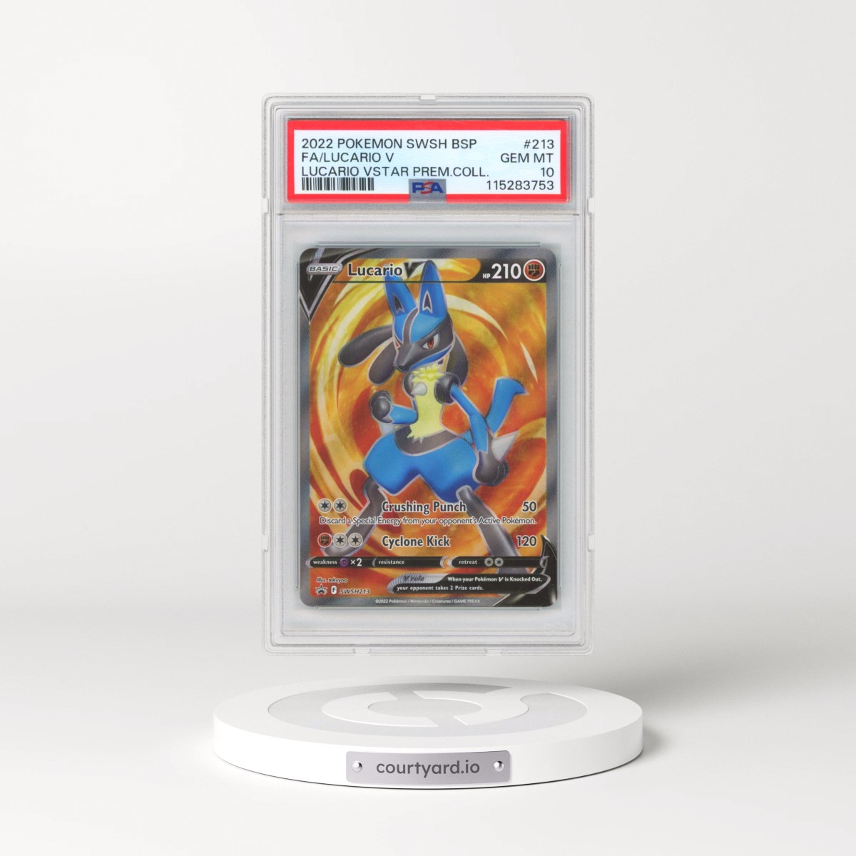 2022 Pokémon Swsh Black Star Promo #213 Lucario V - Holo Full Art Lucario Vstar Premium Collection (PSA 10 GEM MINT)