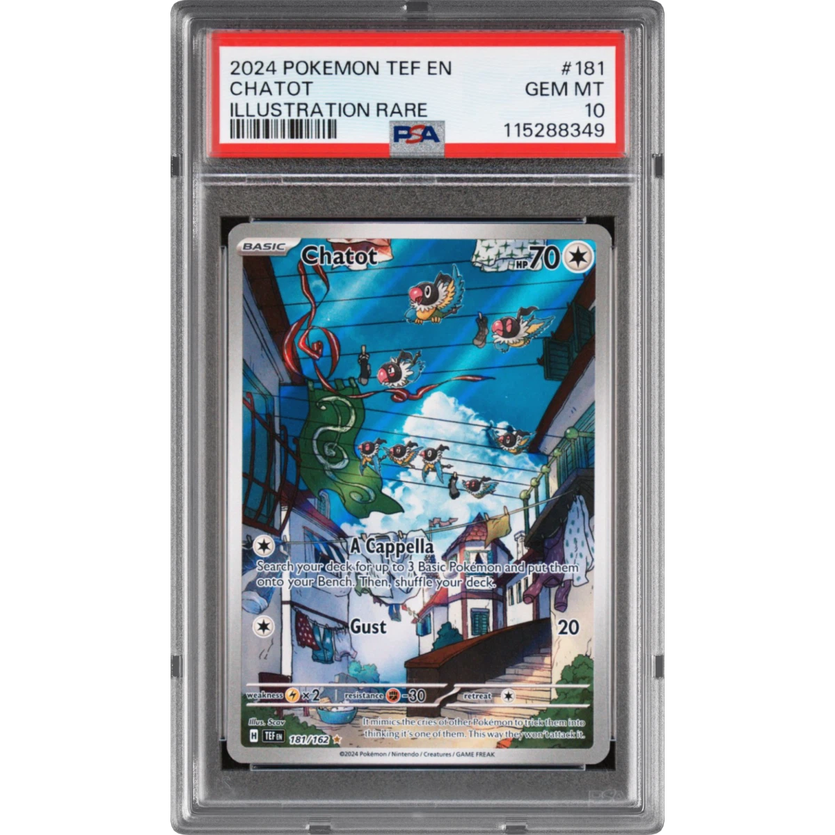 2024 Pokémon Tef EN-Temporal Forces #181 Chatot - Illustration Rare (PSA 10 GEM MINT)