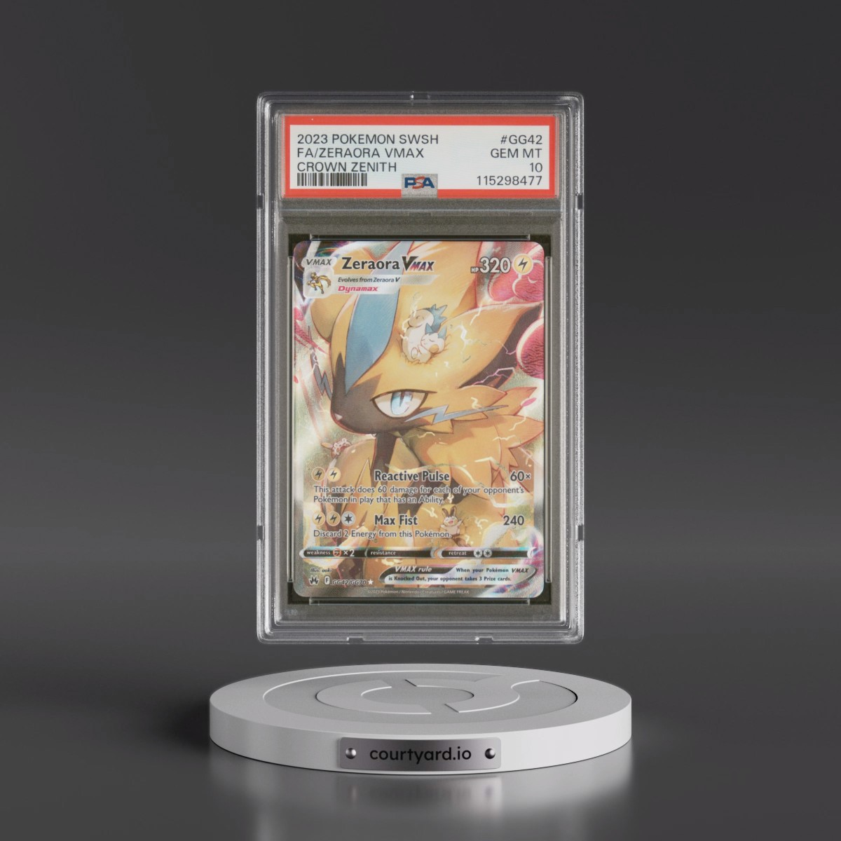 2023 Pokémon Sword and Shield Crown Zenith #GG42 Zeraora Vmax - Full Art (PSA 10 GEM MINT)