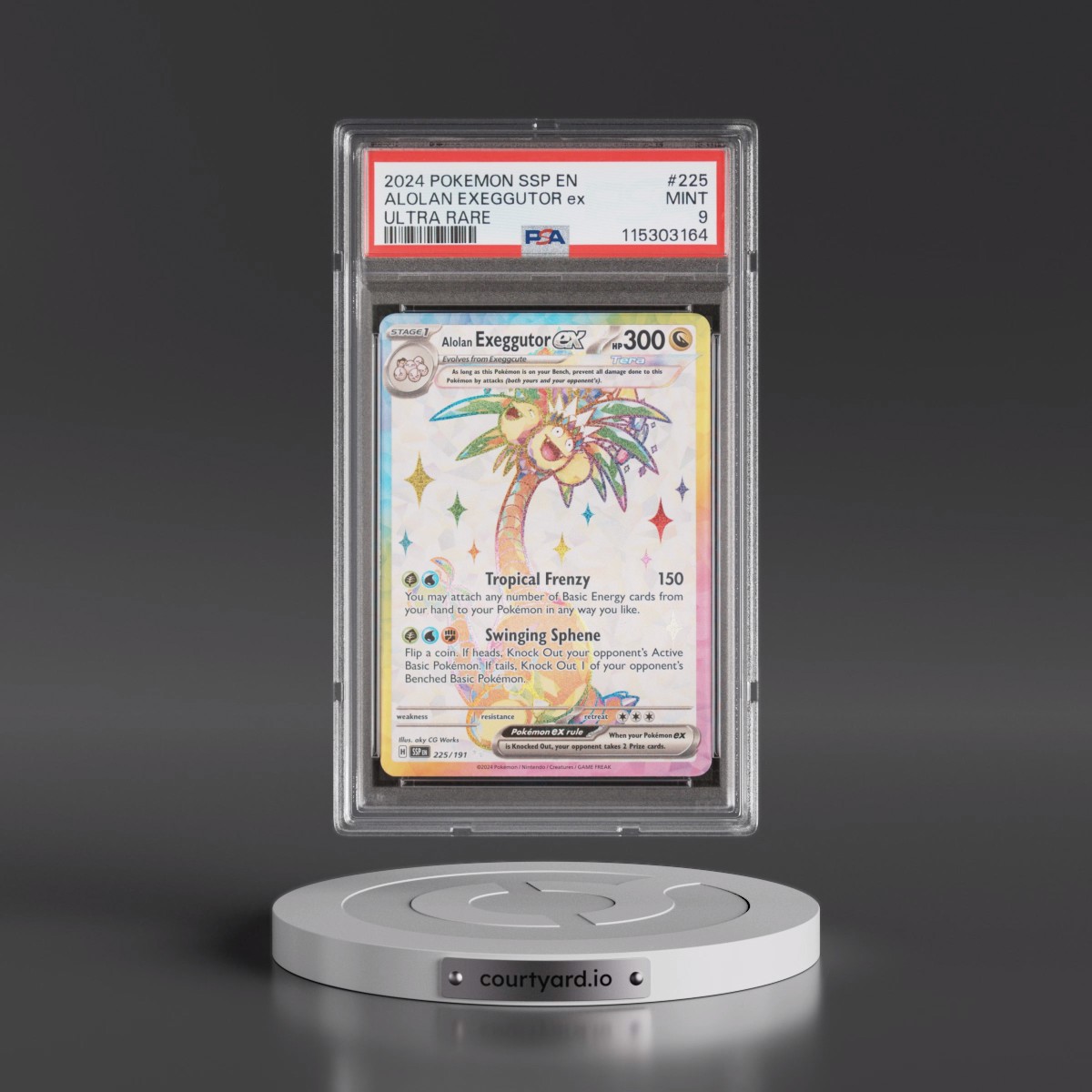 2024 Pokémon Ssp EN-Surging Sparks #225 Alolan Exeggutor EX - Holo Ultra Rare (PSA 9 MINT)
