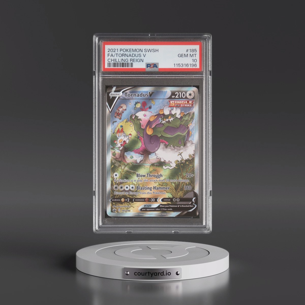 2021 Pokémon Sword & Shield Chilling Reign #185 Tornadus V - Holo Full Art (PSA 10 GEM MINT)
