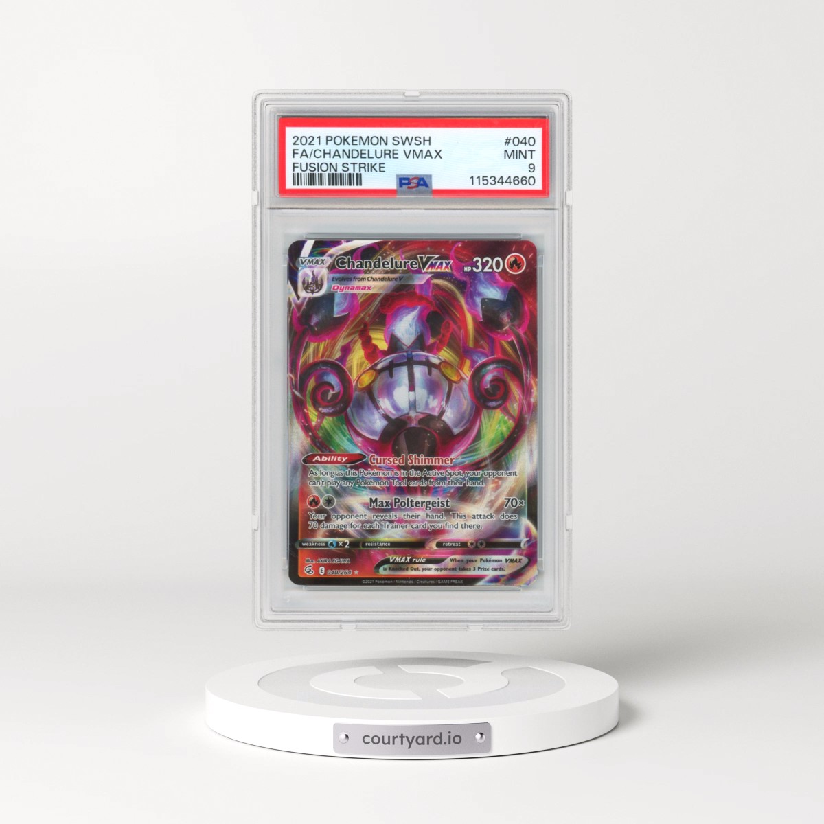 2021 Pokémon Sword & Shield Fusion Strike #040 Chandelure Vmax - Full Art (PSA 9 MINT)