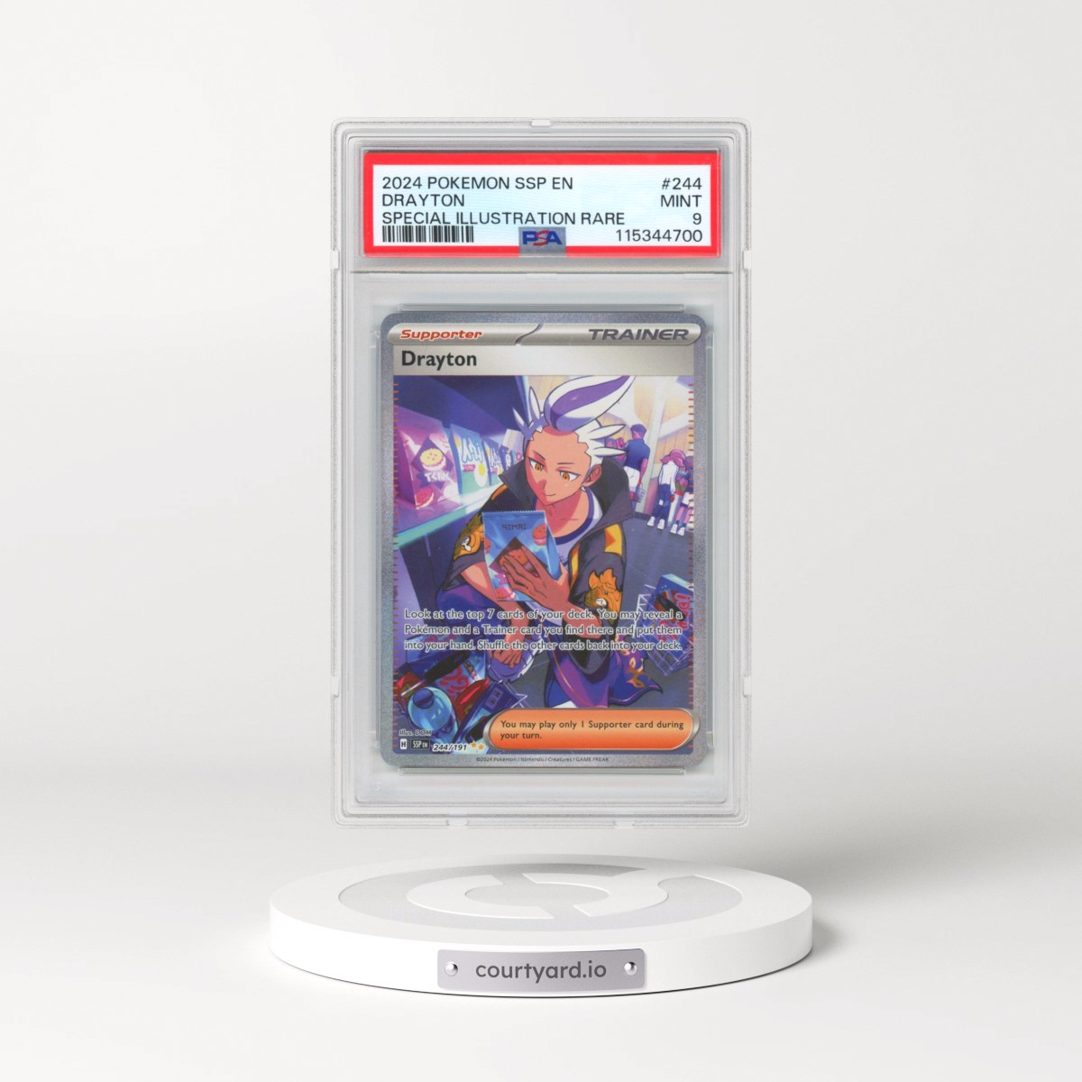 2024 Pokémon Ssp EN-Surging Sparks #244 Drayton - Special Illustration Rare (PSA 9 MINT)