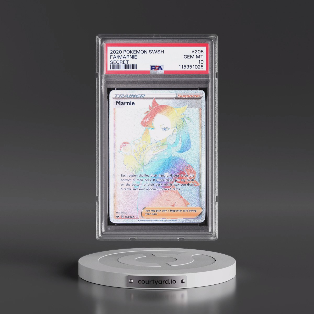 2020 Pokémon Sword & Shield #208 Marnie - Full Art Secret (PSA 10 GEM MINT)