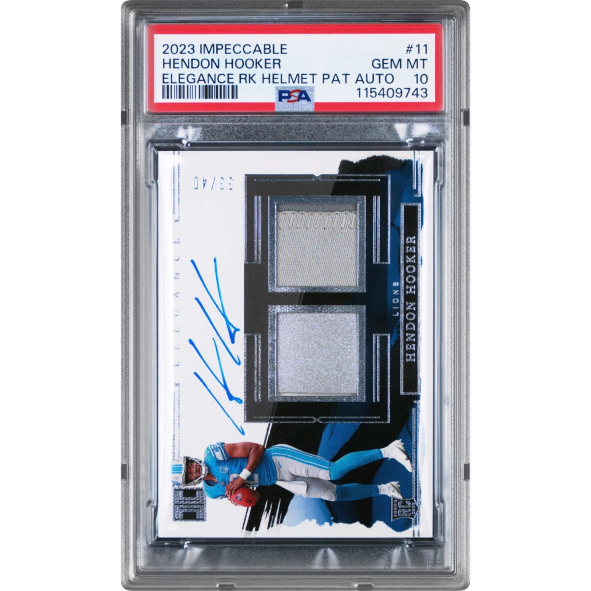2023 Panini Impeccable Elegance Rookie Helmet and Patch Autographs #11 Hendon Hooker (PSA 10 GEM MINT)