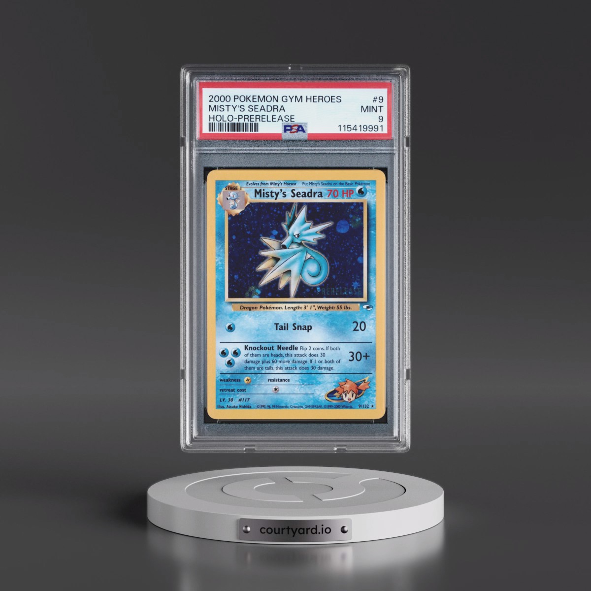 2000 Pokémon Gym Heroes #9 Misty's Seadra - Holo-Prerelease (PSA 9 MINT)