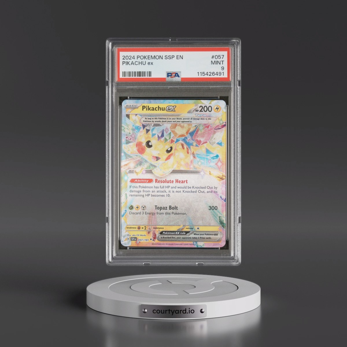 2024 Pokémon Ssp EN-Surging Sparks #057 Pikachu EX - Holo (PSA 9 MINT)