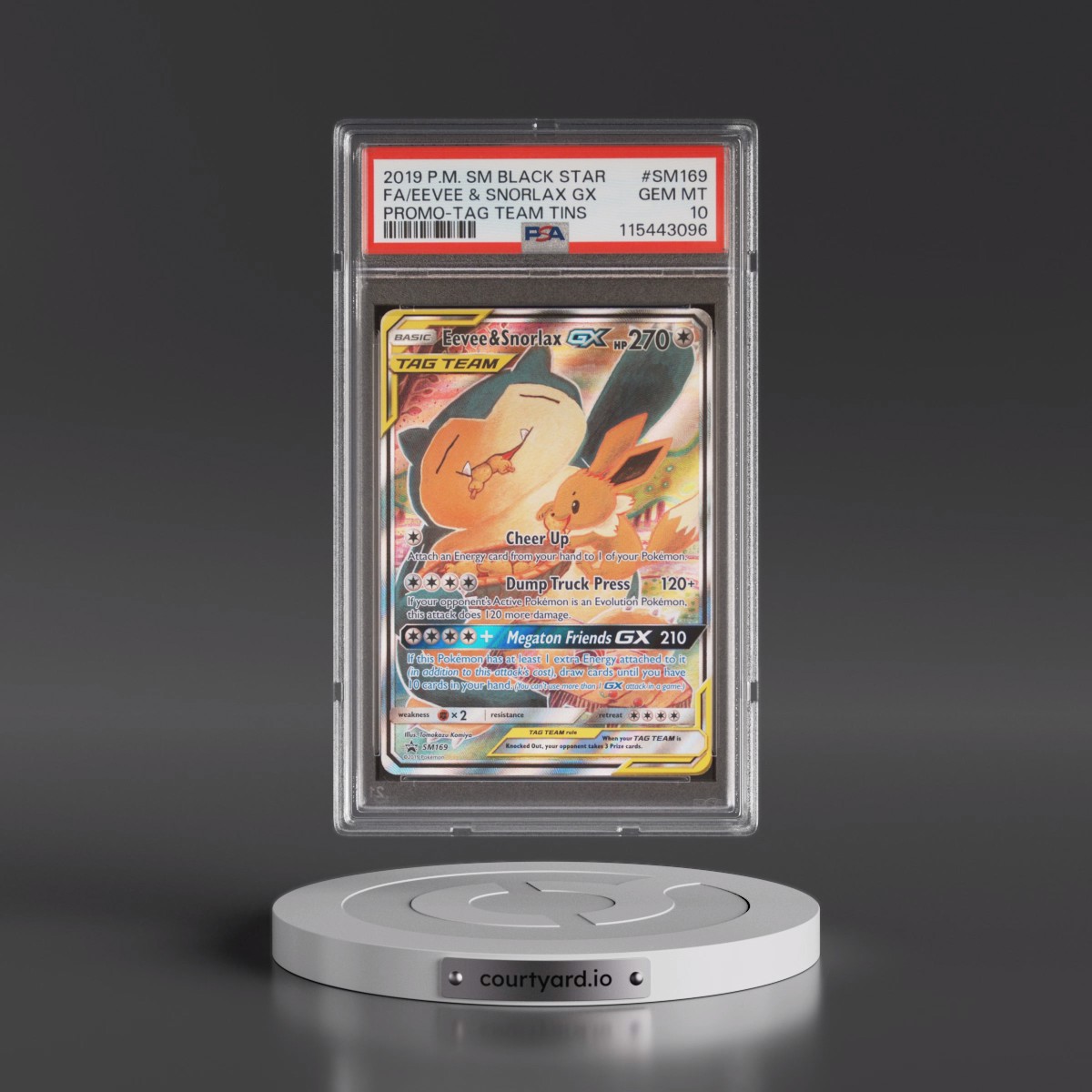 2019 Pokémon SM Black Star Promo #SM169 Eevee & Snorlax GX - Holo Full Art Tag Team Tins (PSA 10 GEM MINT)