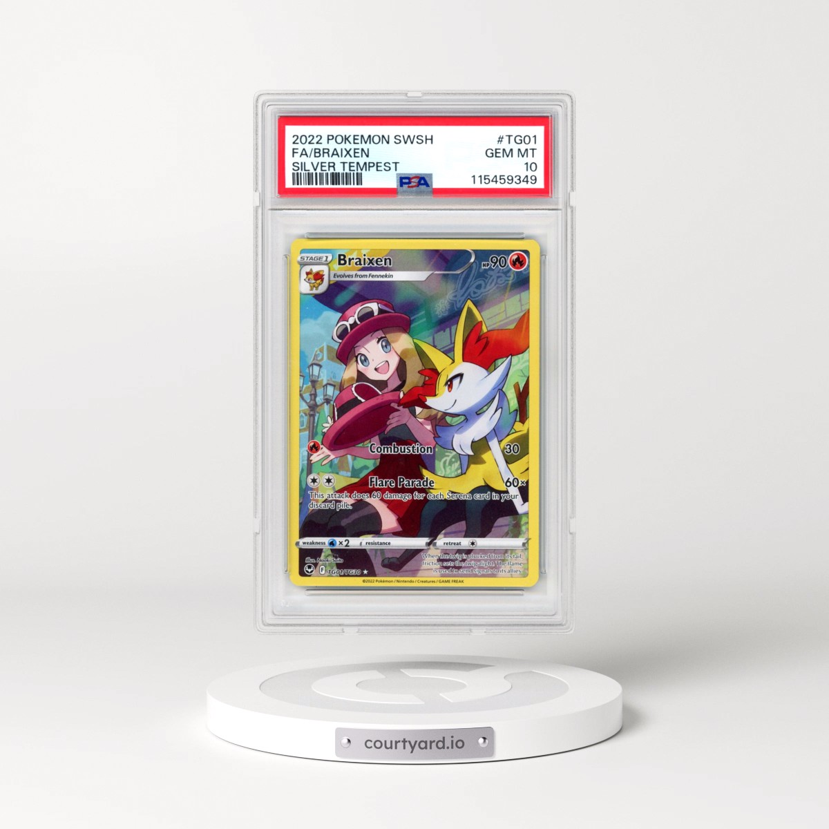 2022 Pokémon Sword & Shield Silver Tempest #TG01 Braixen - Full Art (PSA 10 GEM MINT)