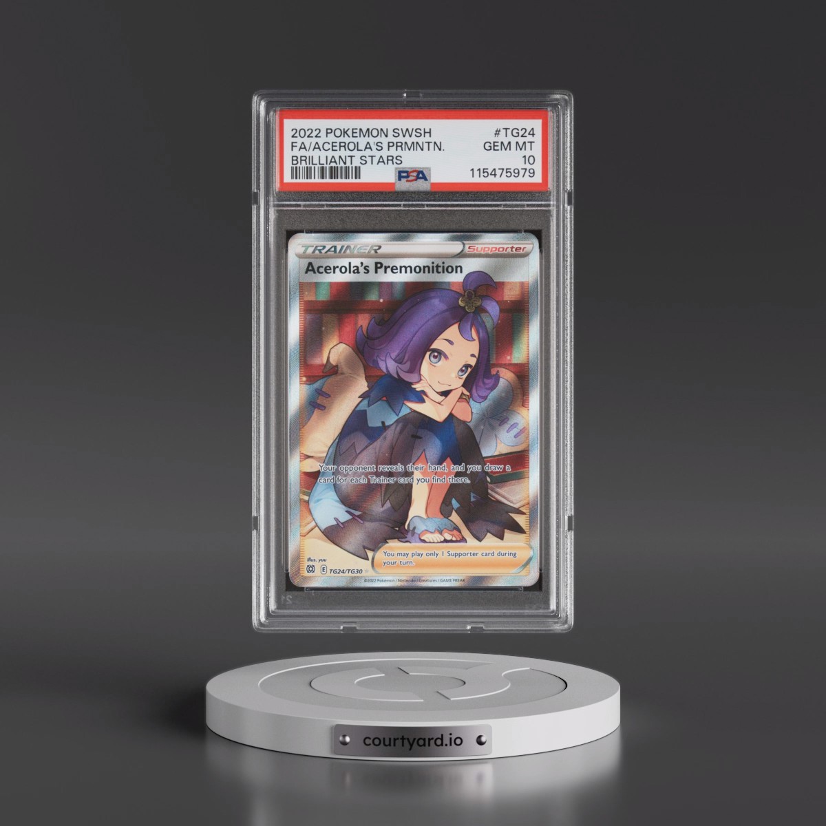 2022 Pokémon Sword & Shield Brilliant Stars #TG24 Acerola's Premonition - Full Art (PSA 10 GEM MINT)