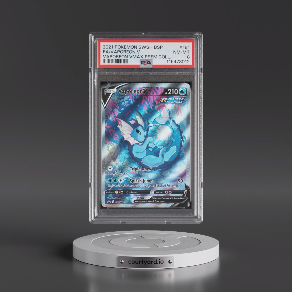 2021 Pokémon Swsh Black Star Promo #181 Vaporeon V - Holo Full Art Vaporeon Vmax Premium Collection (PSA 8 NM-MT)