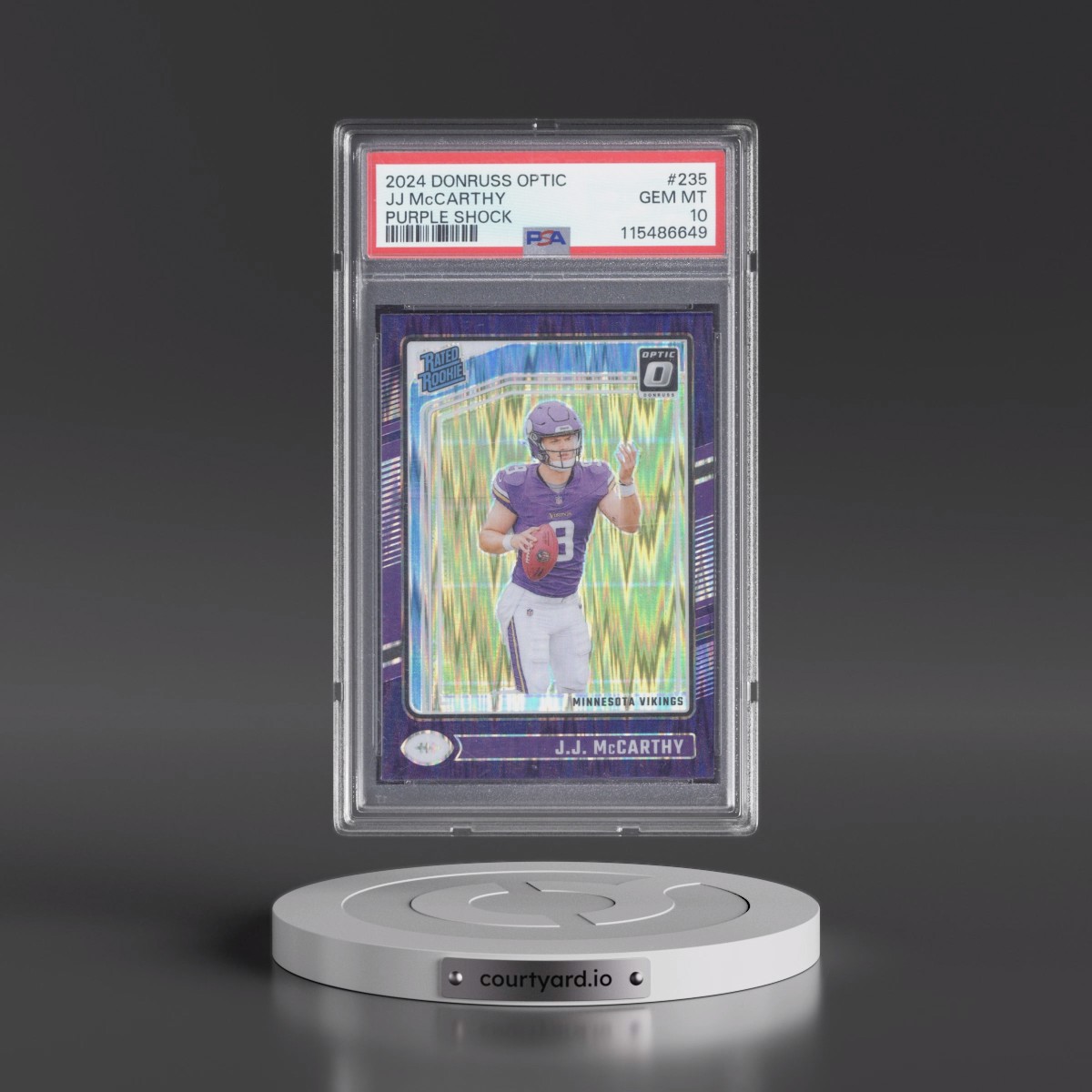 2024 Panini Donruss Optic #235 JJ McCarthy - Purple Shock (PSA 10 GEM MINT)