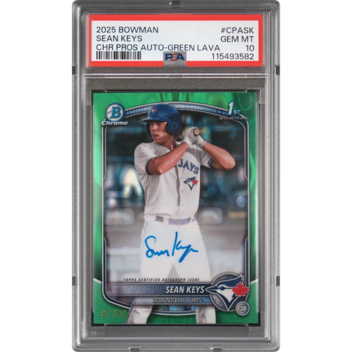 2025 Bowman Chrome Prospect Autographs #CPASK Sean Keys - Green Lava (PSA 10 GEM MINT)