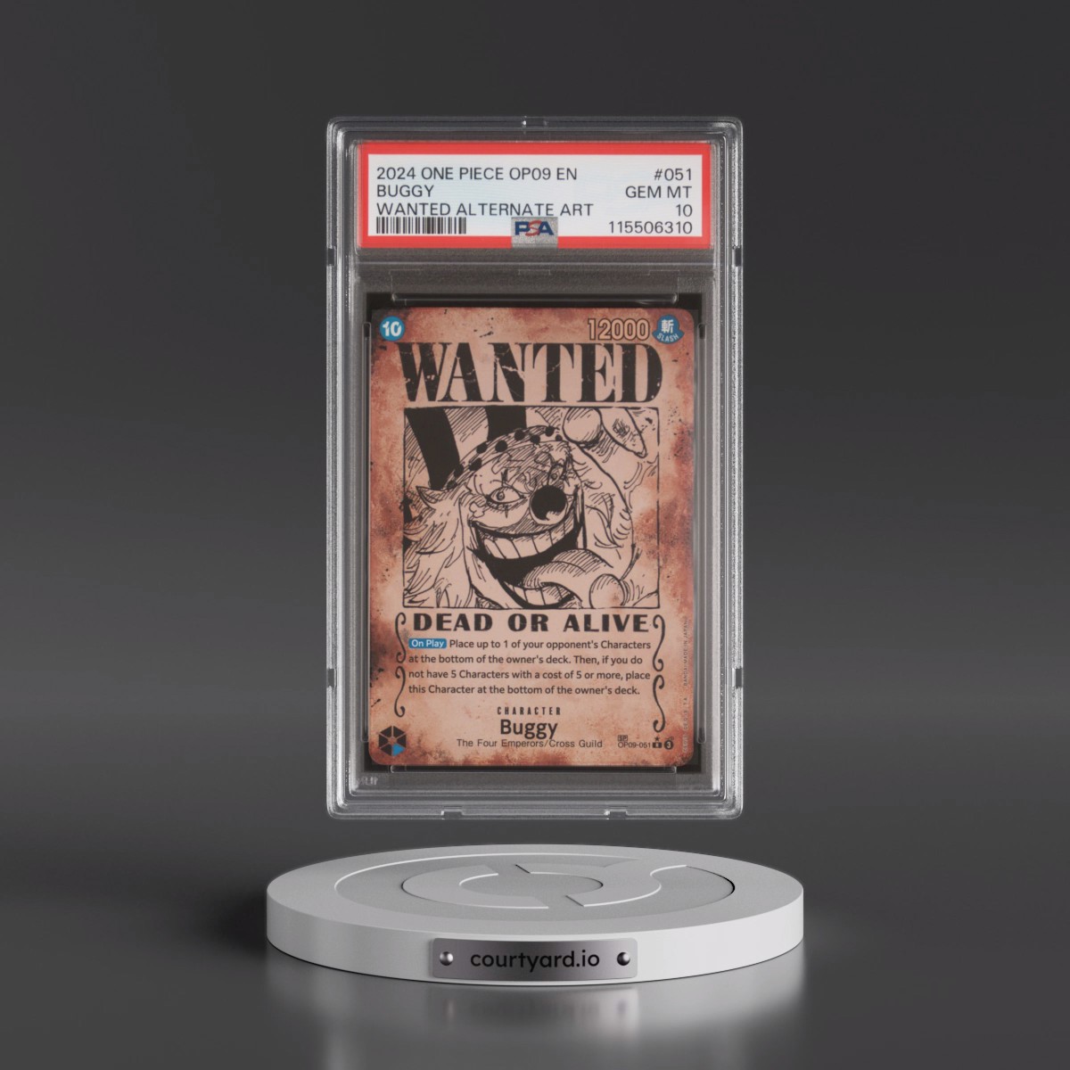 2024 One Piece OP09-Emperors in the New World #051 Buggy - Wanted Alternate Art (PSA 10 GEM MINT)