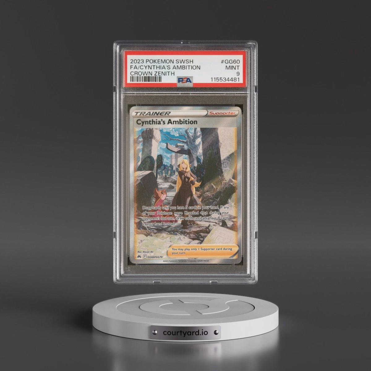 2023 Pokémon Sword and Shield Crown Zenith #GG60 Cynthia's Ambition - Full Art (PSA 9 MINT)