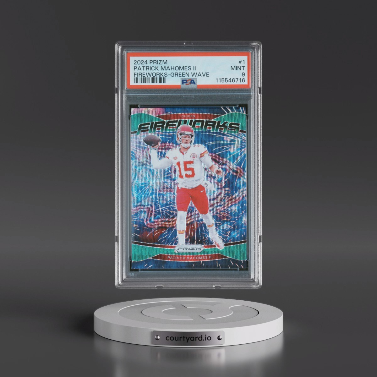 2024 Panini Prizm Fireworks #1 Patrick Mahomes II - Green Wave (PSA 9 MINT)