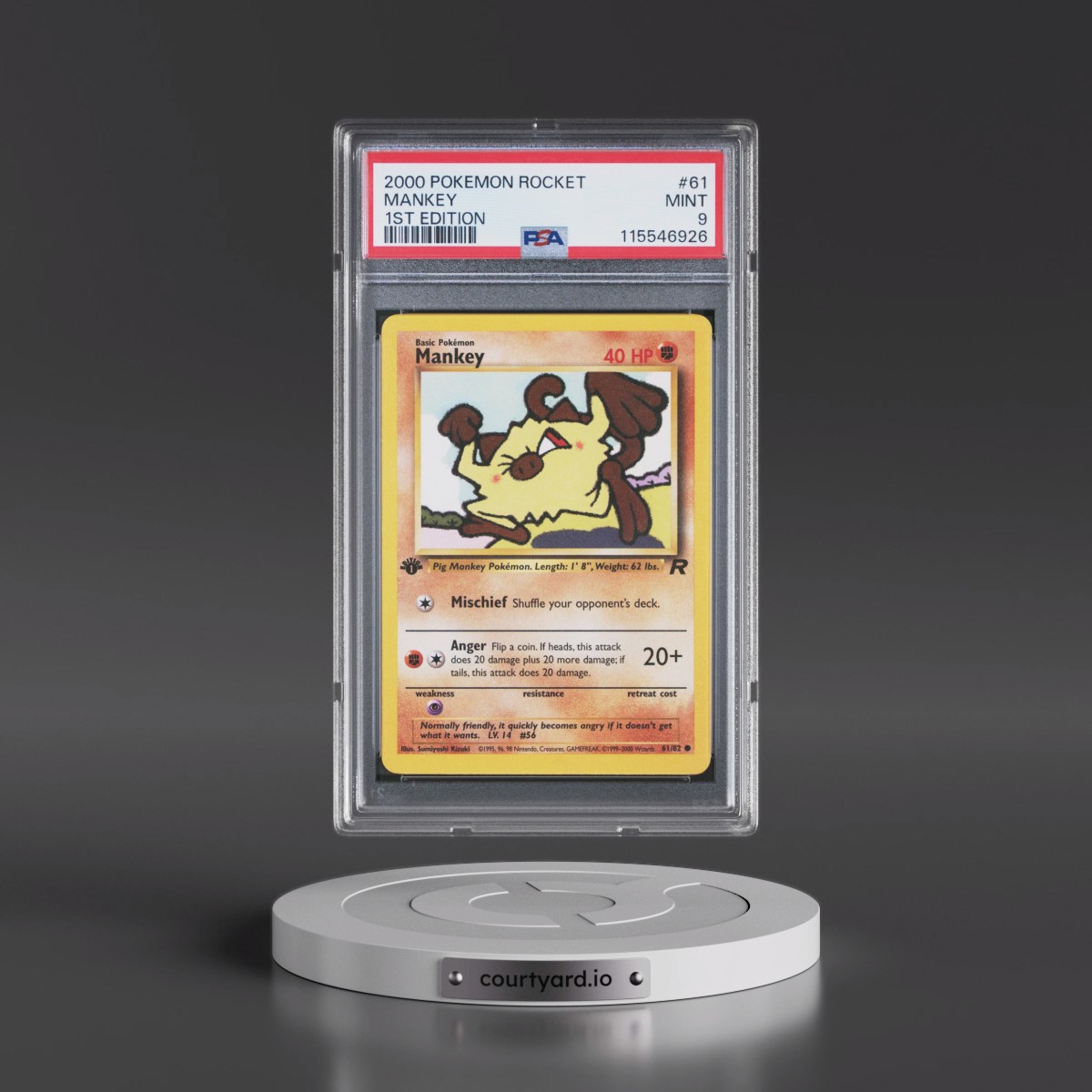 2000 Pokémon Rocket #61 Mankey - 1st Edition (PSA 9 MINT)
