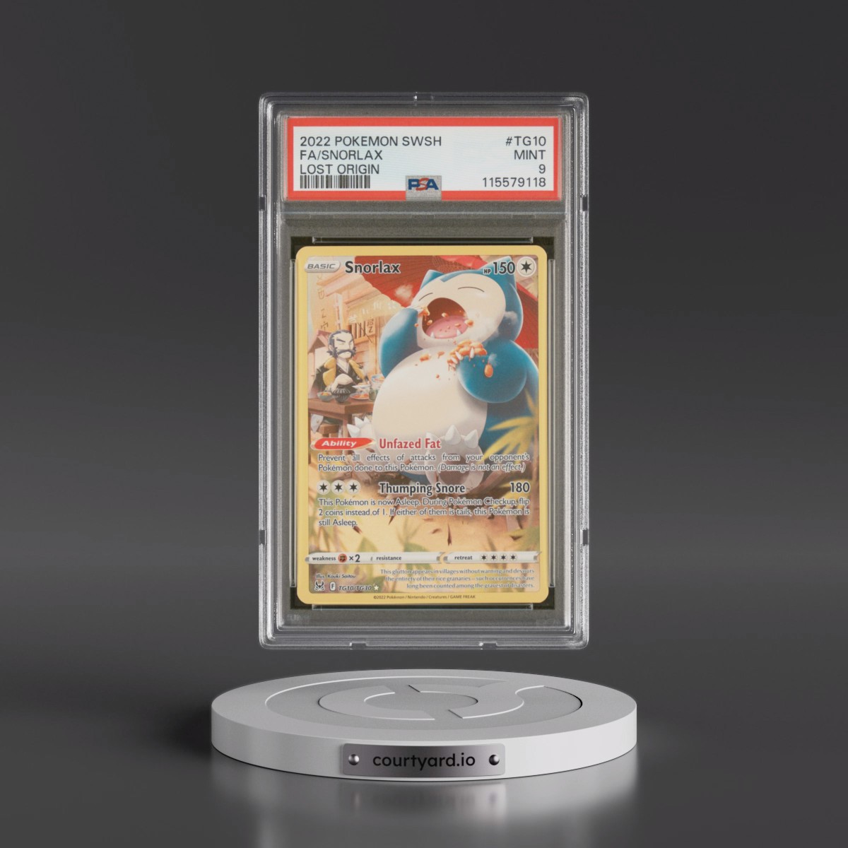 2022 Pokémon Sword & Shield Lost Origin #TG10 Snorlax - Full Art (PSA 9 MINT)