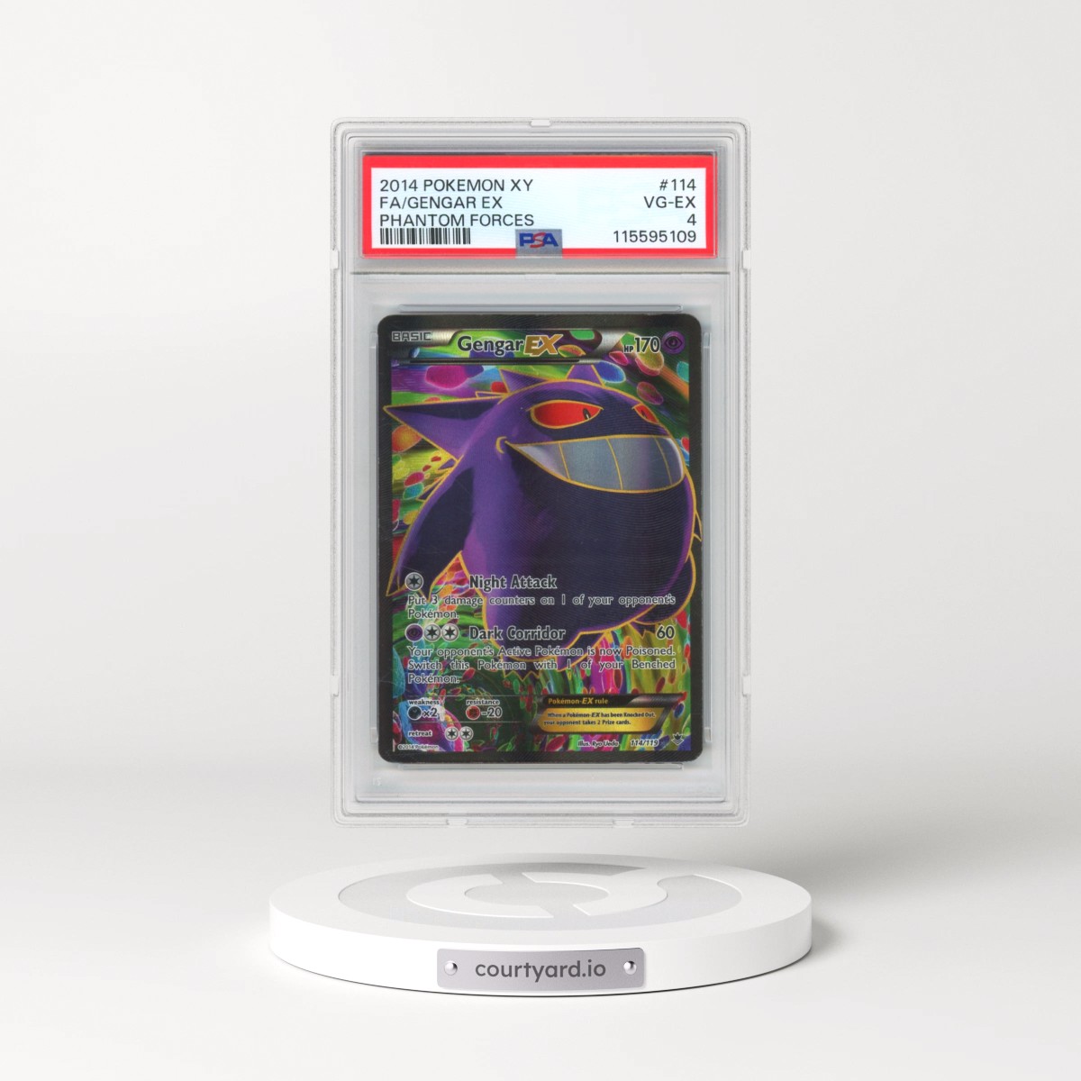 2014 Pokémon XY Phantom Forces #114 Gengar EX - Holo Full Art (PSA 4 VG-EX)