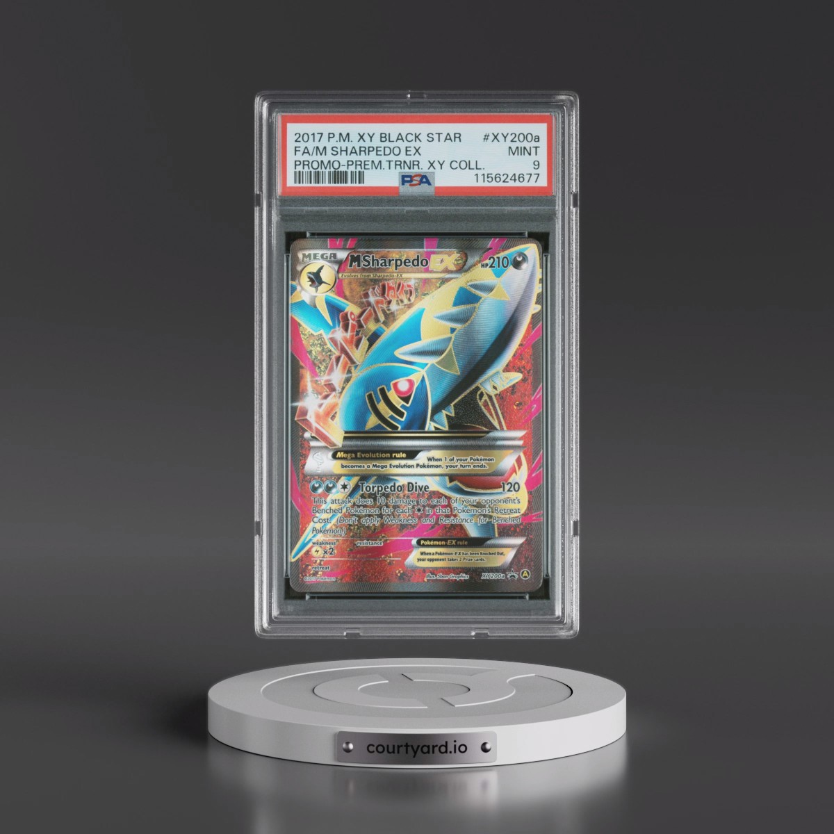 2017 Pokémon XY Black Star Promo #XY200a M Sharpedo EX - Holo Full Art Premium Trainer XY Collection (PSA 9 MINT)