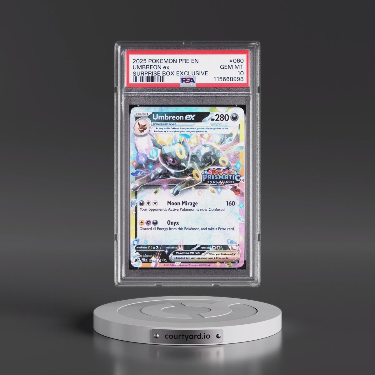 2025 Pokémon Pre EN-Prismatic Evolutions #060 Umbreon EX - Holo Surprise Box Exclusive (PSA 10 GEM MINT)