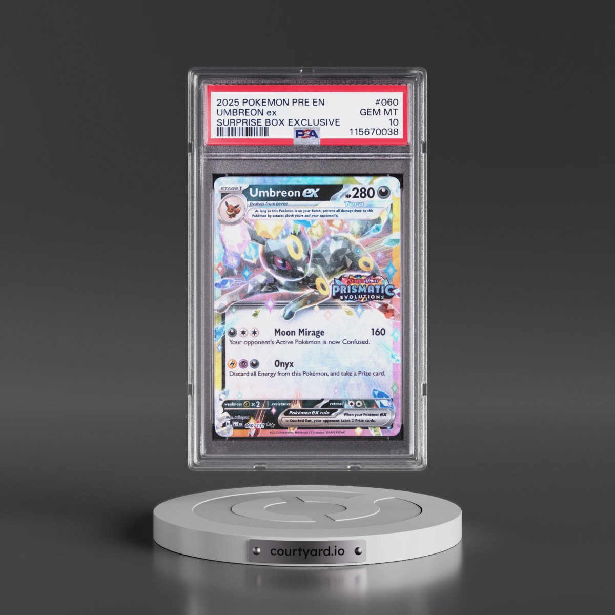 2025 Pokémon Pre EN-Prismatic Evolutions #060 Umbreon EX - Holo Surprise Box Exclusive (PSA 10 GEM MINT)