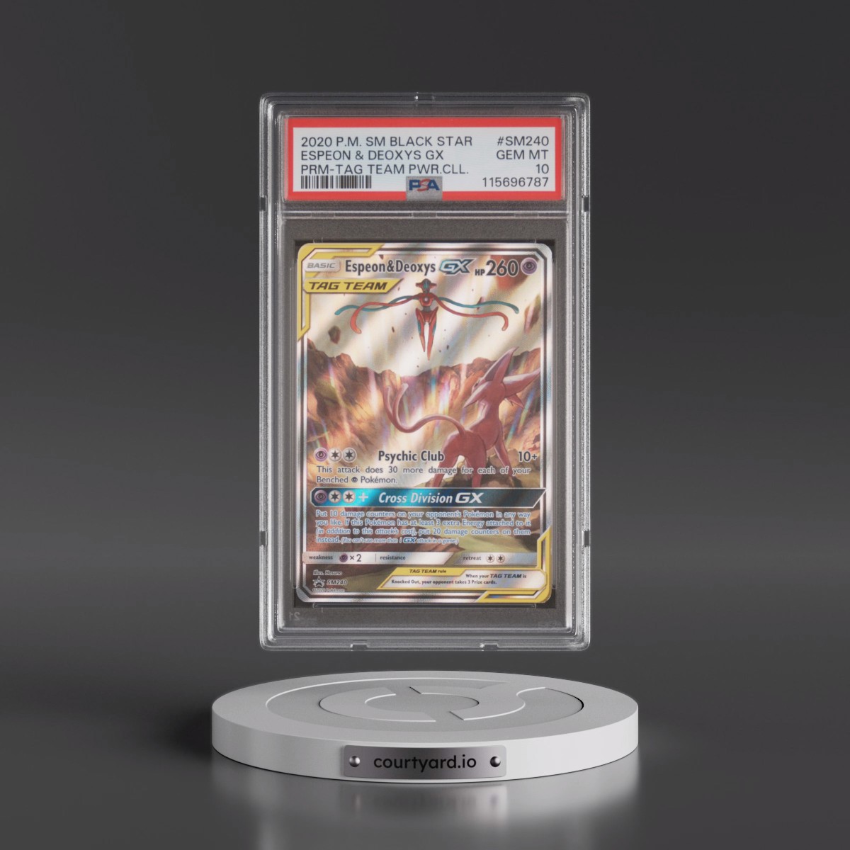 2020 Pokémon SM Black Star Promo #SM240 Espeon & Deoxys GX - Holo Tag Team Powers Collection (PSA 10 GEM MINT)