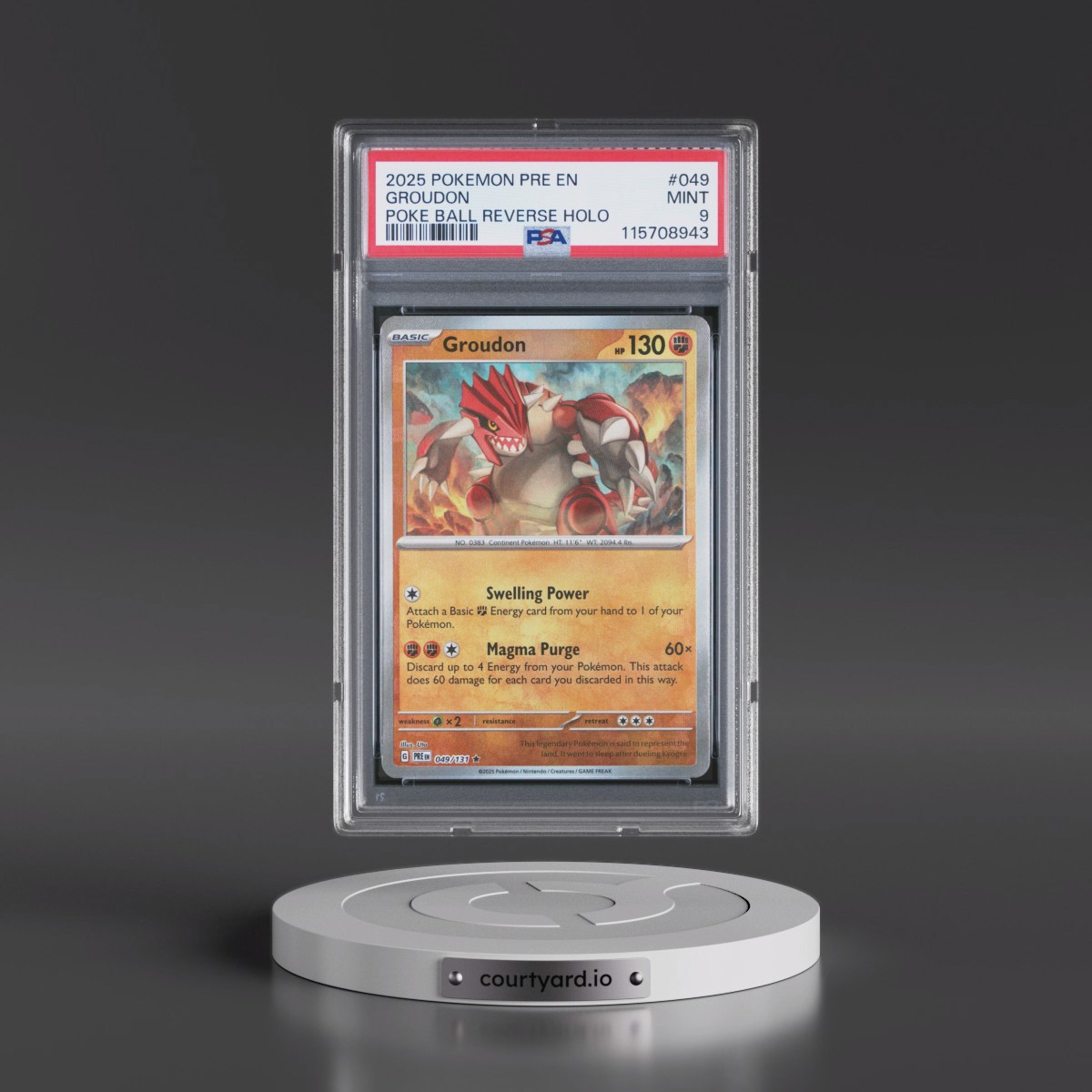 2025 Pokémon Pre EN-Prismatic Evolutions #049 Groudon - Reverse Holo Poke Ball (PSA 9 MINT)