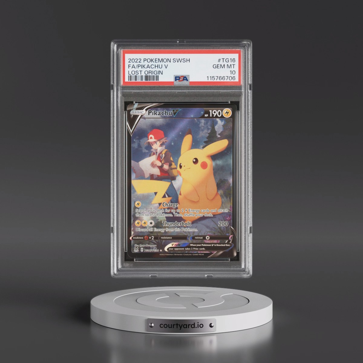 2022 Pokémon Sword & Shield Lost Origin #TG16 Pikachu V - Holo Full Art (PSA 10 GEM MINT)