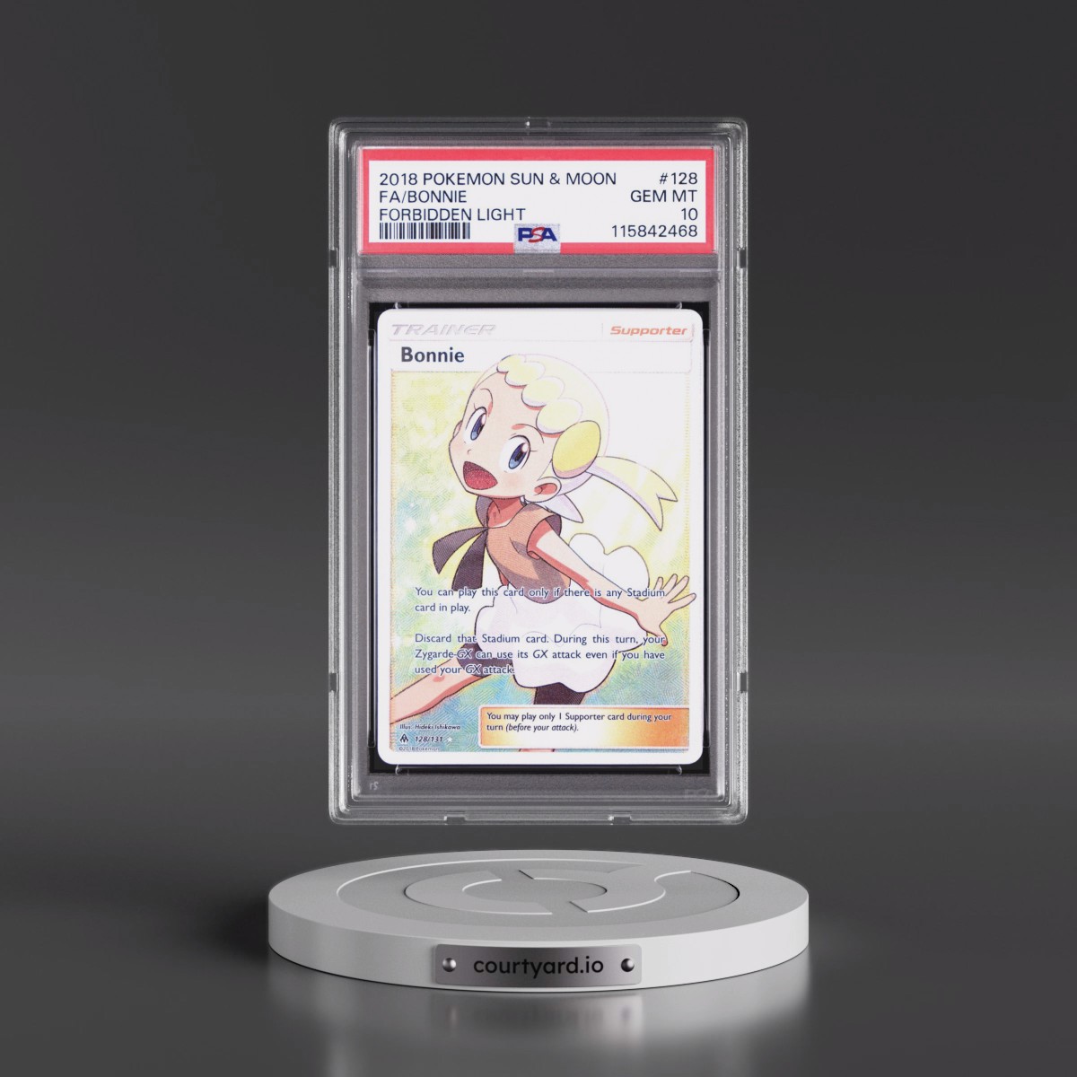 2018 Pokémon Sun & Moon Forbidden Light #128 Bonnie - Full Art (PSA 10 GEM MINT)