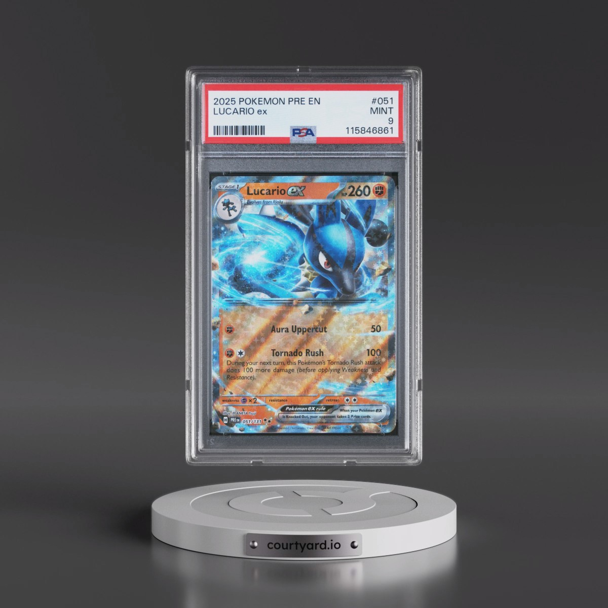 2025 Pokémon Pre EN-Prismatic Evolutions #051 Lucario EX - Holo (PSA 9 MINT)