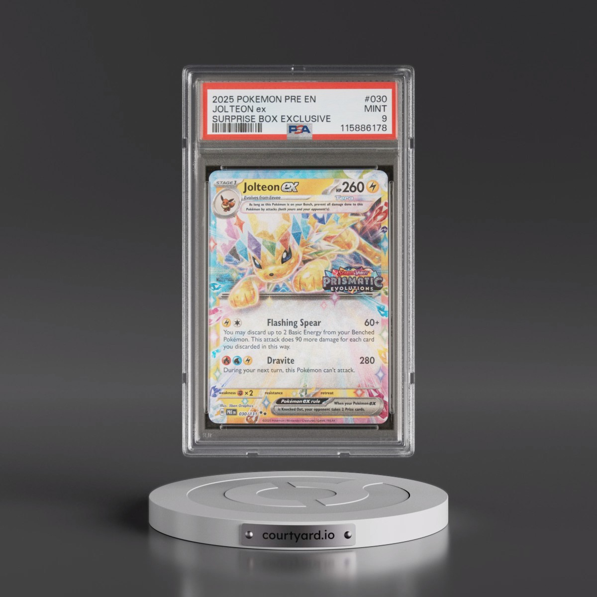2025 Pokémon Pre EN-Prismatic Evolutions #030 Jolteon EX - Holo Surprise Box Exclusive (PSA 9 MINT)