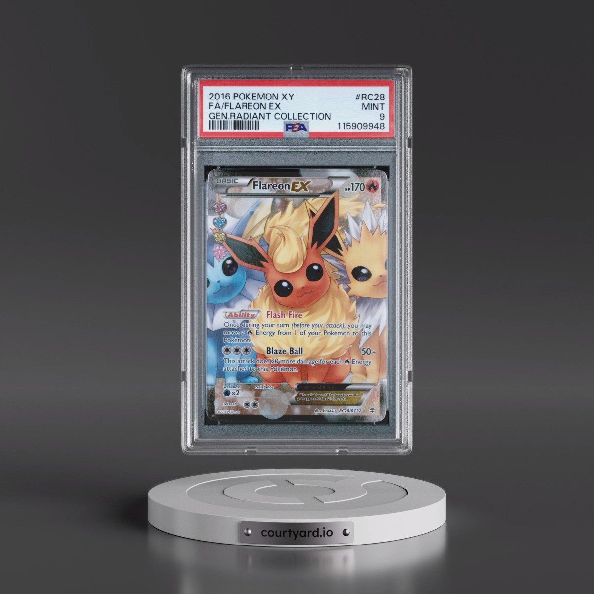 2016 Pokémon XY Generations Radiant Collection #RC28 Flareon EX - Holo Full Art (PSA 9 MINT)
