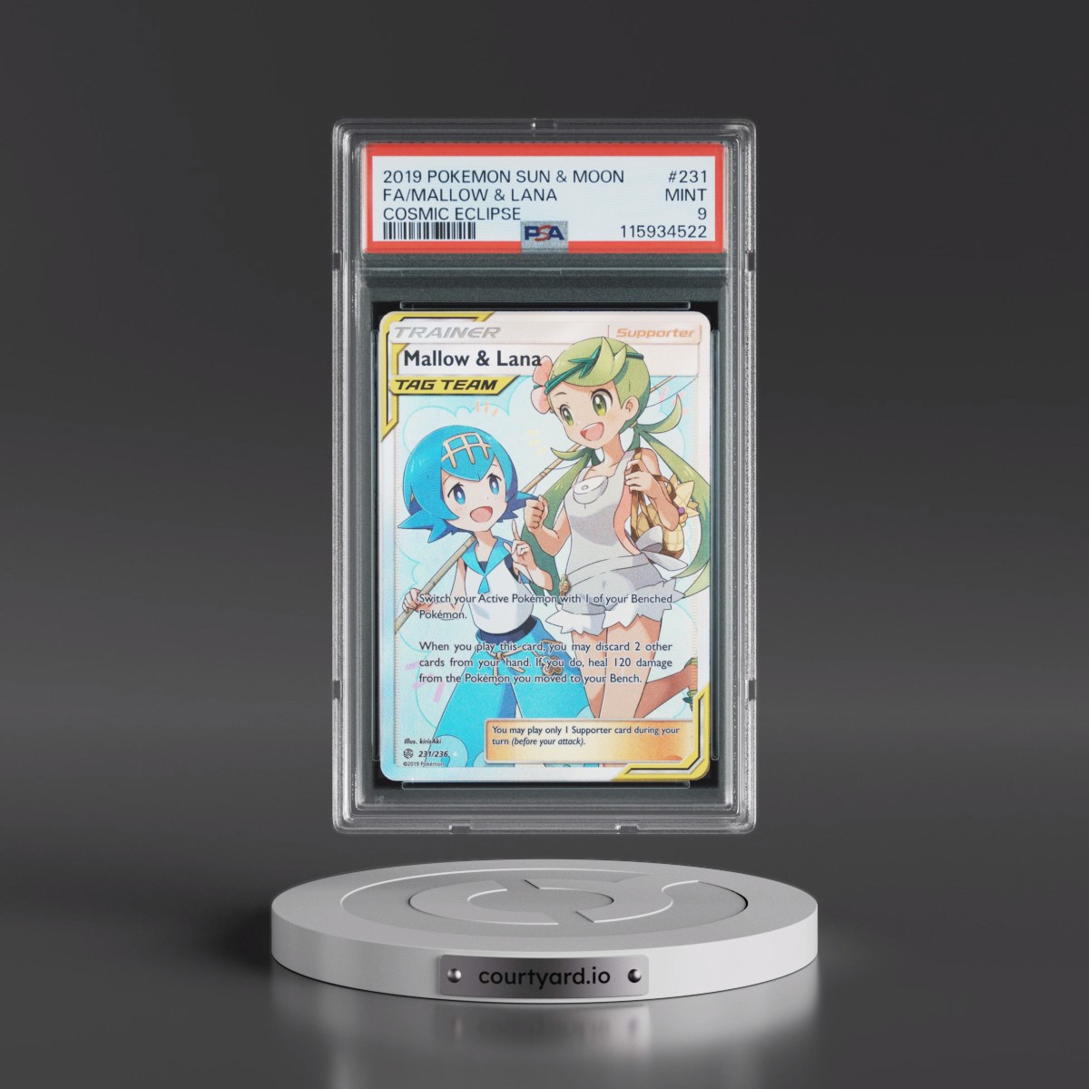 2019 Pokémon Sun & Moon Cosmic Eclipse #231 Mallow & Lana - Full Art (PSA 9 MINT)