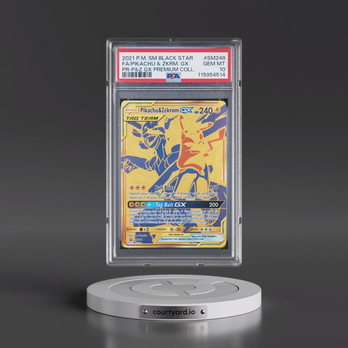 2021 Pokémon SM Black Star Promo #SM248 Pikachu & Zekrom GX - Holo Full Art Pikachu & Zekrom GX Premium Collection (PSA 10 GEM MINT)