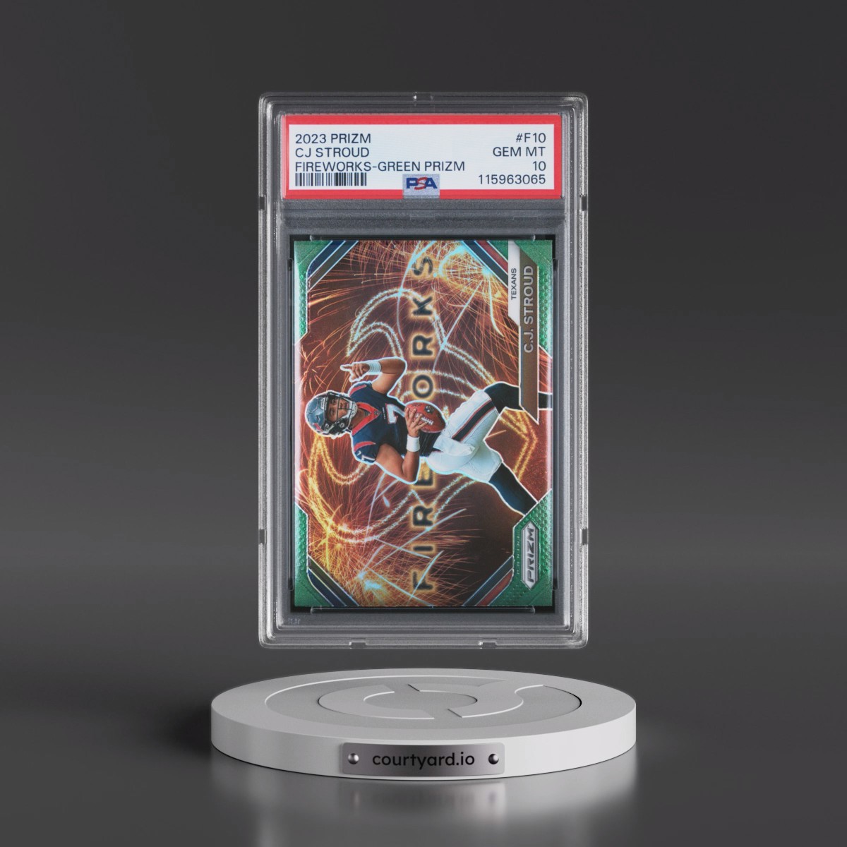 2023 Panini Prizm Fireworks #F10 CJ Stroud - Green Prizm (PSA 10 GEM MINT)